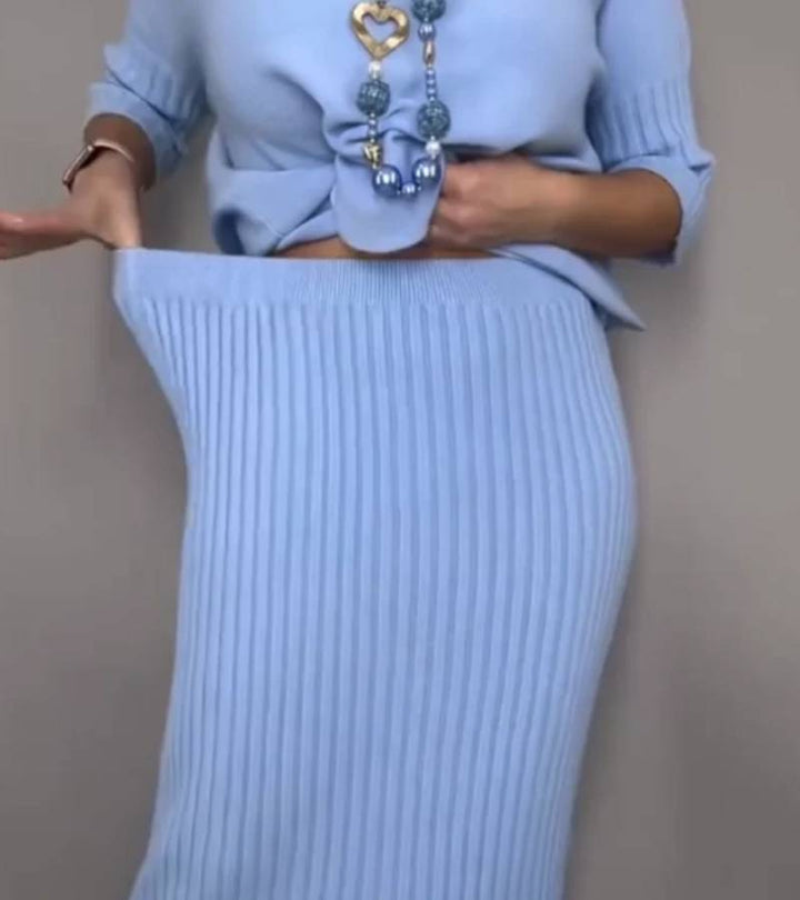 Marija | Pleteni komplet sa suknjom na rebra