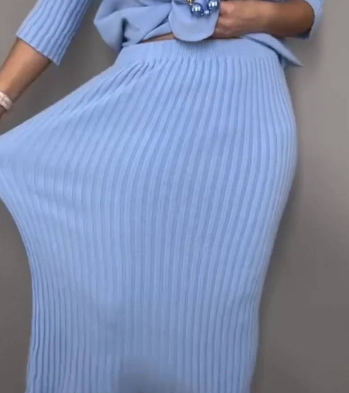 Marija | Pleteni komplet sa suknjom na rebra