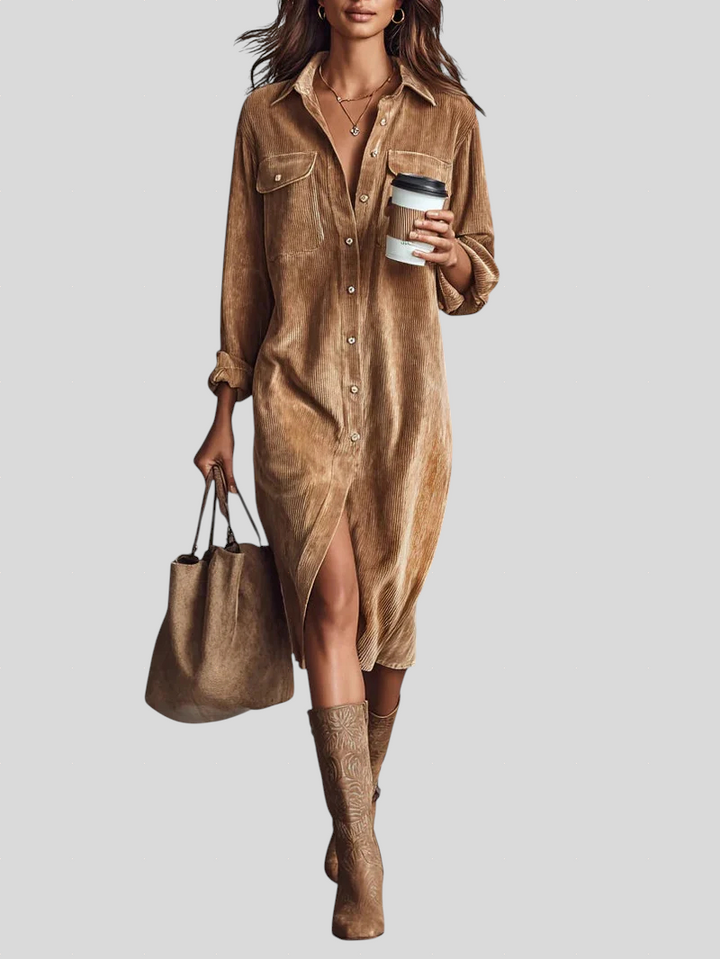 Giulia - Udobna Baršunasta Midi Haljina