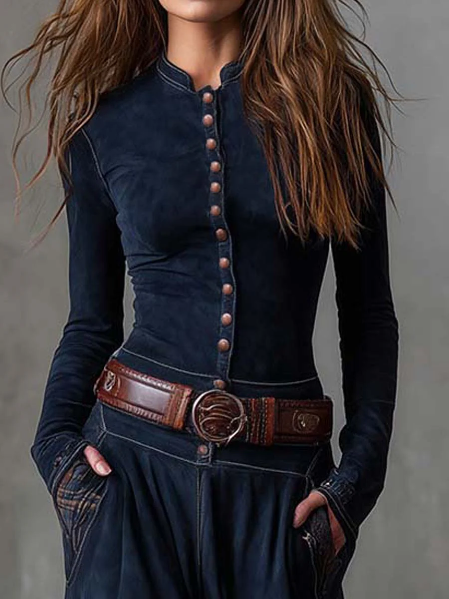 Vintage maxi haljina od brušene kože s kariranim panelima